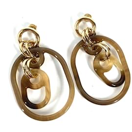 Hermès-Boucles d'oreilles en tissu beige Hermes avec clous-Beige