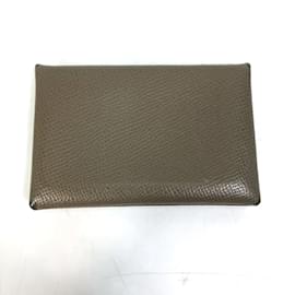 Hermès-Hermes Gray Leather Card Case-Brown