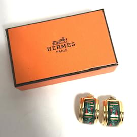 Hermès-Boucles d'oreilles clips plaquées or vert Hermes-Vert