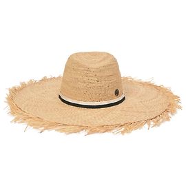 Chapeau Big Kate de Maison Michel en raphia beige Marron Rouge