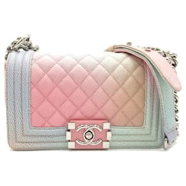 Chanel-Sac à épaule en cuir Chanel Boy Chanel Chain 25369538 en très bon état-Rose