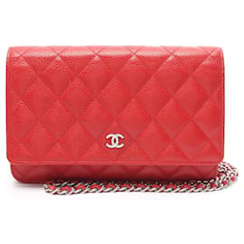 Chanel-Chanel Matelasse Chain Wallet Leather Shoulder Bag A33814 in Great Condition-Red