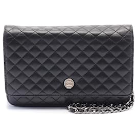 Chanel-Chanel Micro Matelasse Chain Wallet Shoulder Bag Leather Shoulder Bag in Great Condition-Black