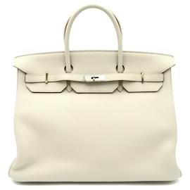 Hermès-Sac à main en cuir Hermes Birkin 40 en excellent état-Blanc