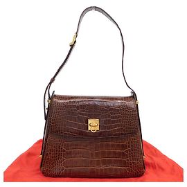 Autre Marque Bolsa de ombro de couro de crocodilo marrom LANCEL Marrom