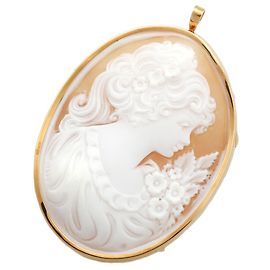 Autre Marque Echter Muschel-Camee-Anhänger Brosche K18YG Gelbgold Golden
