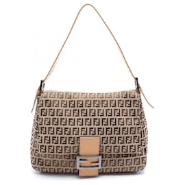 Fendi-Sac à bandoulière Fendi Zucca à une épaule en toile 8BR001 en bon état-Marron