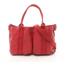 Hermès-Sac à main en cuir Hermes Caravan Horizontal MM en très bon état-Rouge