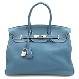 Hermès-Hermes Birkin 30 Lederhandtasche in sehr gutem Zustand-Blau