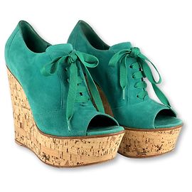 Gianvito Rossi green suede cork wedges Beige Green