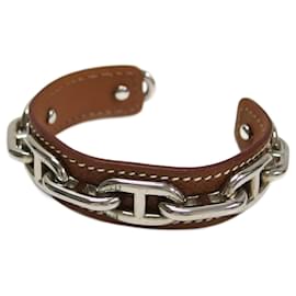 Hermès-Bracelet en cuir Chaine d'Ancre d'Hermès-Marron,Argenté