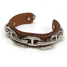 Hermès-Bracelet en cuir Chaine d'Ancre d'Hermès-Marron,Argenté