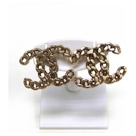 Chanel-Brincos Chanel Chain Coco Mark-Dourado