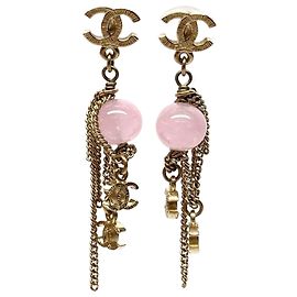 Chanel Coco Mark Ohrringe mit farbigen Steinketten Pink Golden