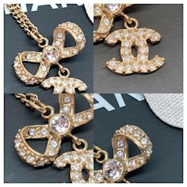 Chanel-Chanel Coco Mark Ribbon Motif Rhinestone Necklace-Golden