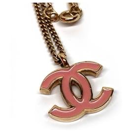 Chanel-Chanel Coco Mark Necklace in Gold and Pink-Pink,Golden