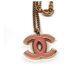 Chanel-Chanel Coco Mark Necklace in Gold and Pink-Pink,Golden