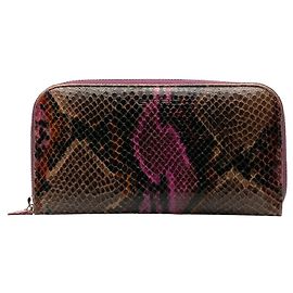 ETRO Portefeuille Long Zippé en Cuir Embossé Python Noir