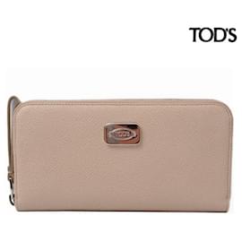 Tod's-Tod's Beige Leather Long Wallet-Beige