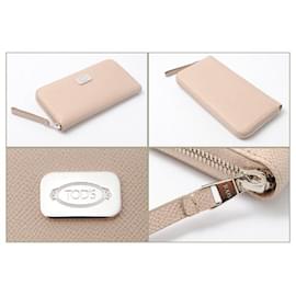 Tod's-Tod's Beige Leather Long Wallet-Beige