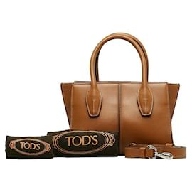 Tod's-Tod's Leather Holly Stitch Mini Handbag 2WAY Brown-Brown