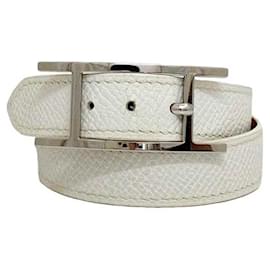 Hermès-Hermes White Leather Togo Charm Bracelet-White