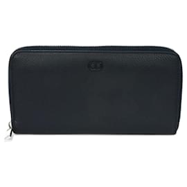 Christian Dior-Christian Dior Long Wallet in Navy Leather-Navy blue