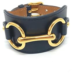 Hermès-Bracelet jonc en cuir noir Hermes-Noir