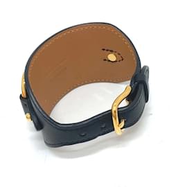 Hermès-Hermes Black Leather Bangle Bracelet-Black