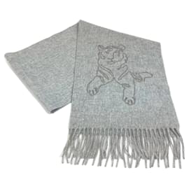 Hermès-Hermes Gray Stole with Royal Embroidery-Brown