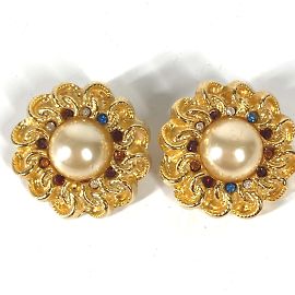 Chanel Vintage Gold Stud Earrings Golden
