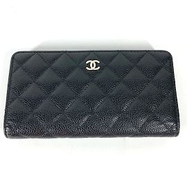 Chanel Black Leather Long Wallet Black