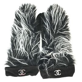 Chanel Black Leather Warm Gloves Black