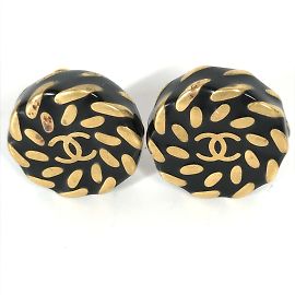 Brincos de clip vintage dourados e pretos Chanel 97A Dourado
