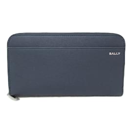 Bally-Bally Navy Leather Bi-Fold Wallet-Navy blue
