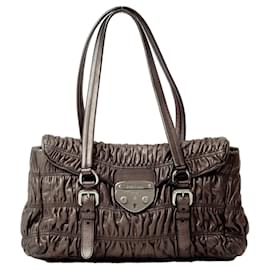 Prada-Prada Lamb Leather Gathered Handbag-Brown,Pink