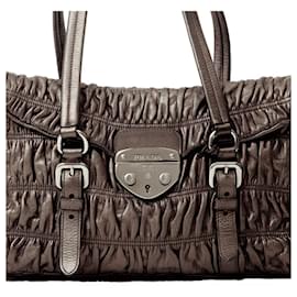 Prada-Prada Lamb Leather Gathered Handbag-Brown,Pink