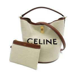 Céline Celine Bucket 16 en algodón blanco y marrón Blanco