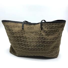 Fendi-Fendi FF Logo Zucca Pattern Tote Bag-Beige