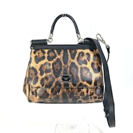 Dolce & Gabbana-Bolsa de mão em estampa de leopardo marrom Dolce & Gabbana-Marrom