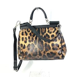 Dolce & Gabbana-Bolso de mano de estampado de leopardo marrón Dolce & Gabbana-Castaño