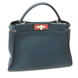 Fendi 8BN290 Blue Leather Handbag Blue