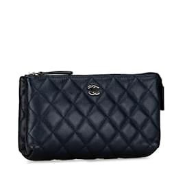 Chanel-Pochete Chanel Coco Mark em couro azul marinho e prata-Prata,Azul marinho