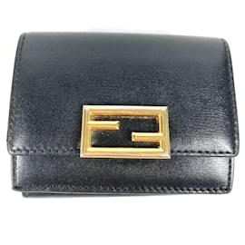 Fendi-Fendi Black Leather Tri-Fold Wallet-Black
