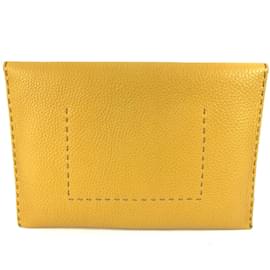 Fendi-Fendi Yellow Leather Clutch Bag-Yellow