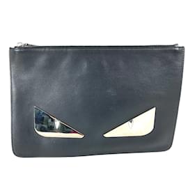 Fendi-Fendi Black Leather Clutch Bag-Black