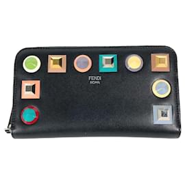 Fendi-Fendi Black Leather Long Wallet-Black