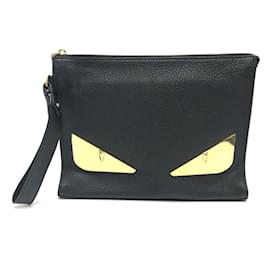 Fendi-Fendi 7VA491 Black Leather Clutch Bag-Black