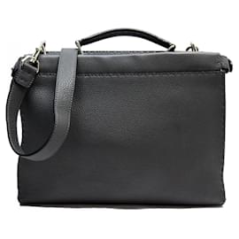 Fendi-Fendi Gray Leather Handbag Shoulder Bag-Brown