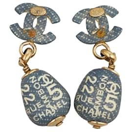 Chanel-Boucles d'oreilles Chanel No.5 Cambon Coco Mark Swing-Doré,Bleu Marine